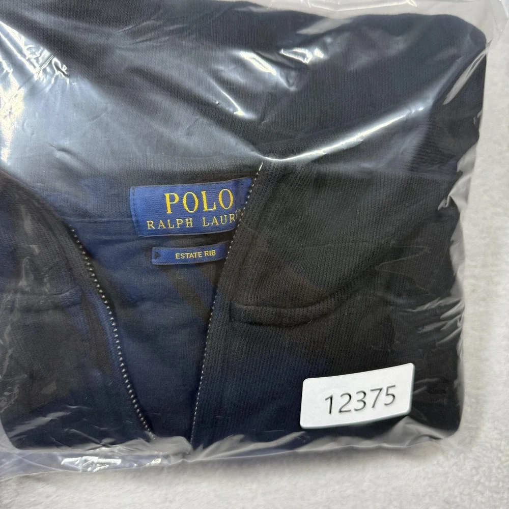 Polo Ralph Lauren Sweater Mens XL Black 1/4 Zip Mock Neck Estate Rib Pullover‎